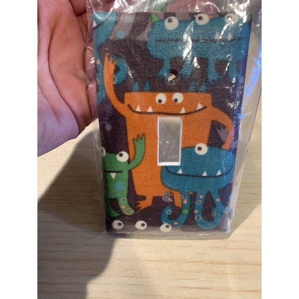 Happy Monsters Cloth Covered Light switch Plate Handmade Orange, Blue, Green